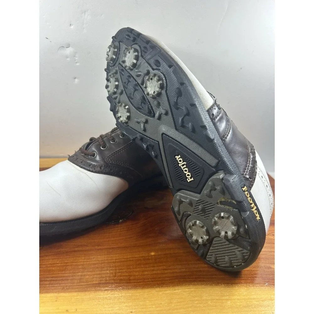 FootJoy Greenjoys Golf Shoes Mens Size 8 1/2 M Saddle White Brown 45581 - Picture 6 of 8